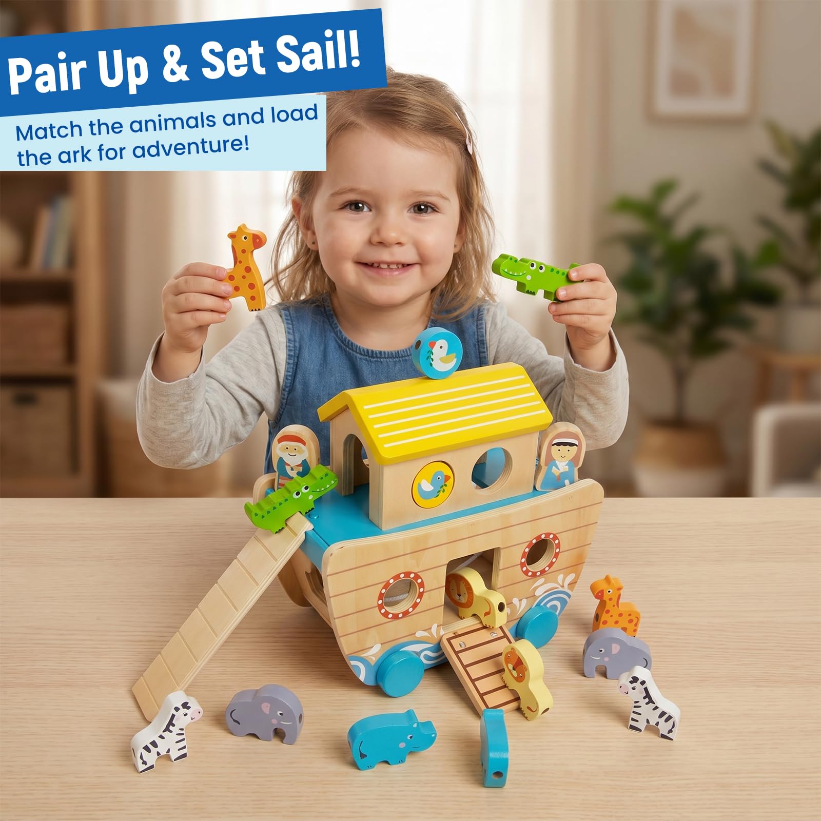 Amazon.com: Wooden Noah's Ark Toy for Toddlers 1-3, Baptism
